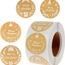 Sluitstickers Kerstetiketten kraft white opdruk Merry Christmas kerst rond etiket 2,5 cm rol 500 labels