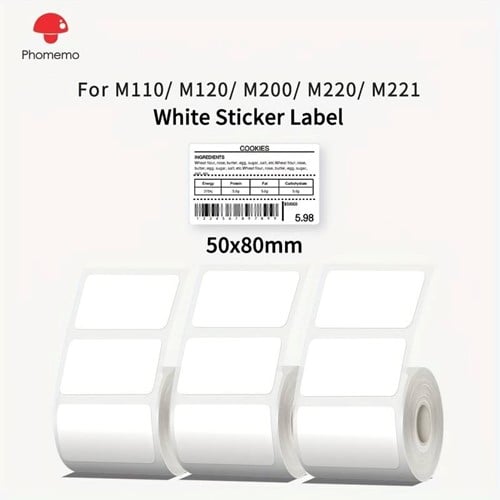 Thermische labels Blanco etiketten voor thermal labelprinters Phomemo M110 M220 M221 Wit 50x80 mm rol 100 stuks
