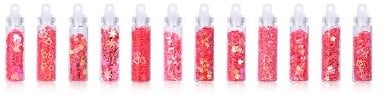 Glitters en steentjes epoxy set 12 buisjes Pink figuurtjes voor resin, nagels, decoratie, makeup, schilderen