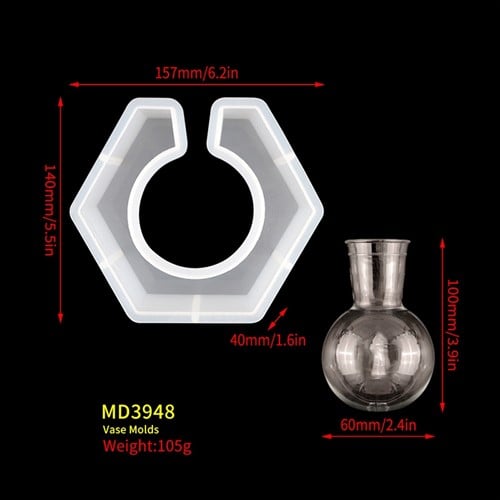Siliconenmal Zeshoekig MD3948 met bolvaasje Epoxy resin 16 cm per stuk