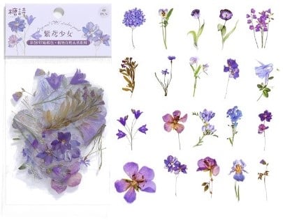 Bloemetjes en blaadjes Purple enz. voor epoxy resin, zeep, kaarsen excl. decoraties