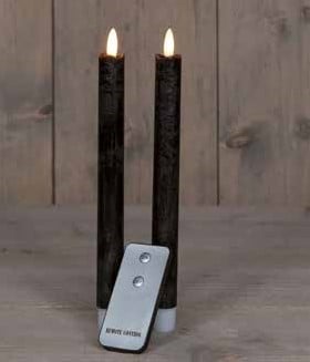 LEDkaars 3D Flame Candle Rustiek Zwart Anna's Collection met afstandsbediening D 2,5 H 23 cm 2 stuks