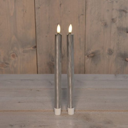 LEDkaars 3D Flame Candle Zilver Anna's Collection D 2,5 H 23 cm 2 stuks