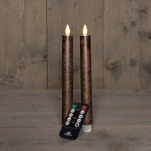 LEDkaars 3D Flame Candle Rustiek Brons Anna's Collection met afstandsbediening D 2,5 H 23 cm 2 stuks
