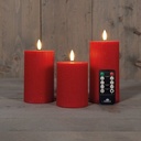 LEDkaars 3D Flame Wax Candle Ribbel Rood Anna's Collection met afstandsbediening 7,5x10/12,5/15 cm 3 stuks