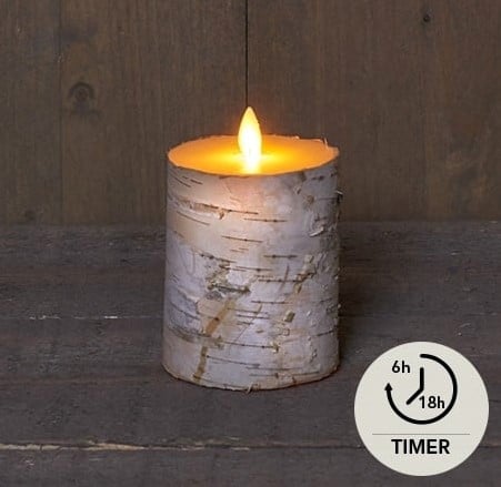 LEDkaars Berkenschors Wit 3D Flame Moving Flame Anna's Collection met timer 7,5x10 cm per stuk