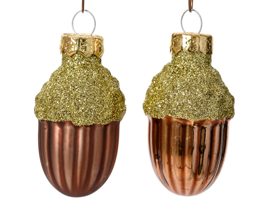 Kersthangers Glas Eikelvorm Espresso 4 cm Set van 12