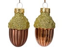 Kersthangers Glas Eikelvorm Espresso 4 cm Set van 12