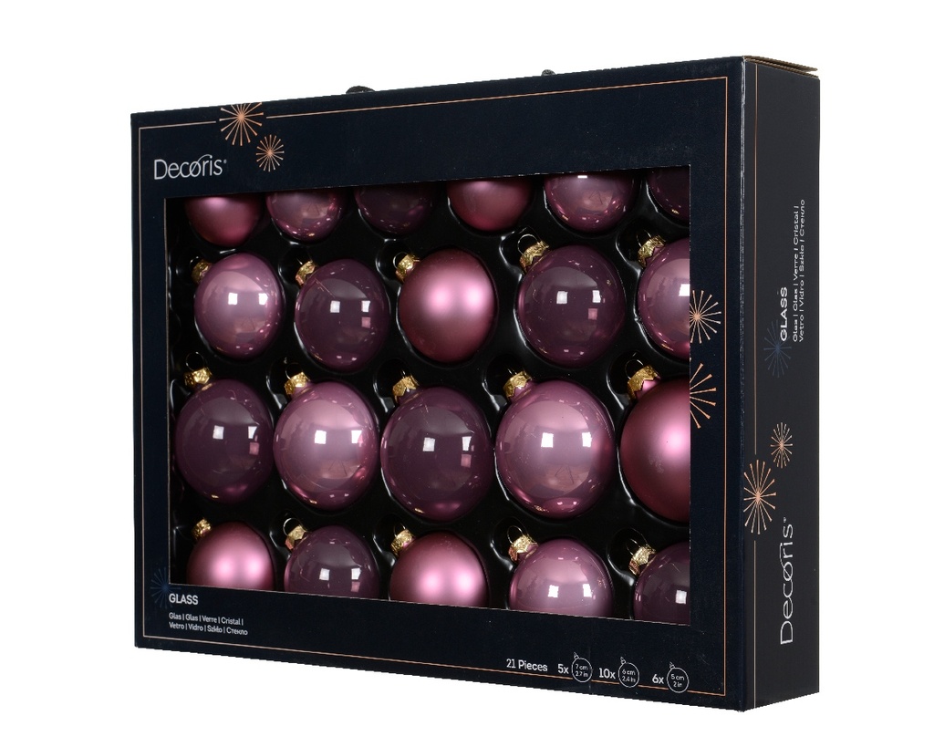 Kerstballen Glas Vintage Roze 7 cm Set van 21