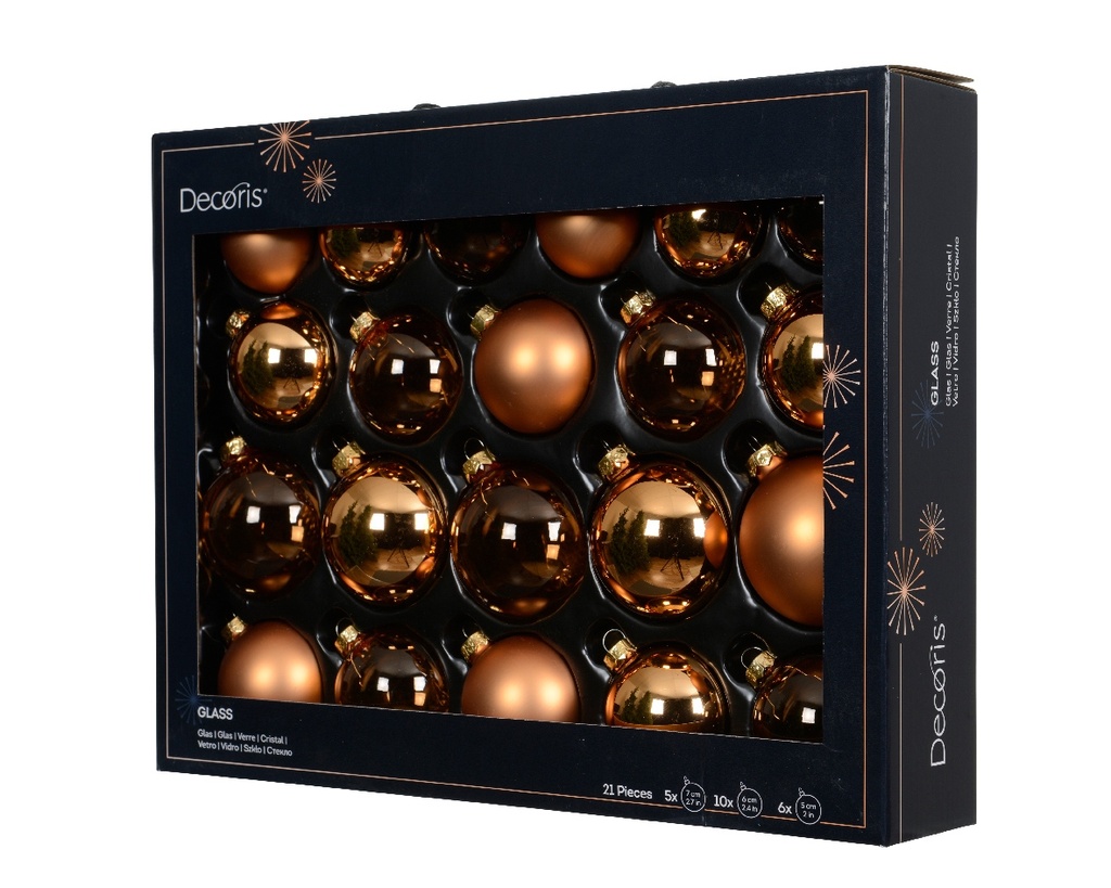 Kerstballen Glas Brandy 7 cm Set van 21