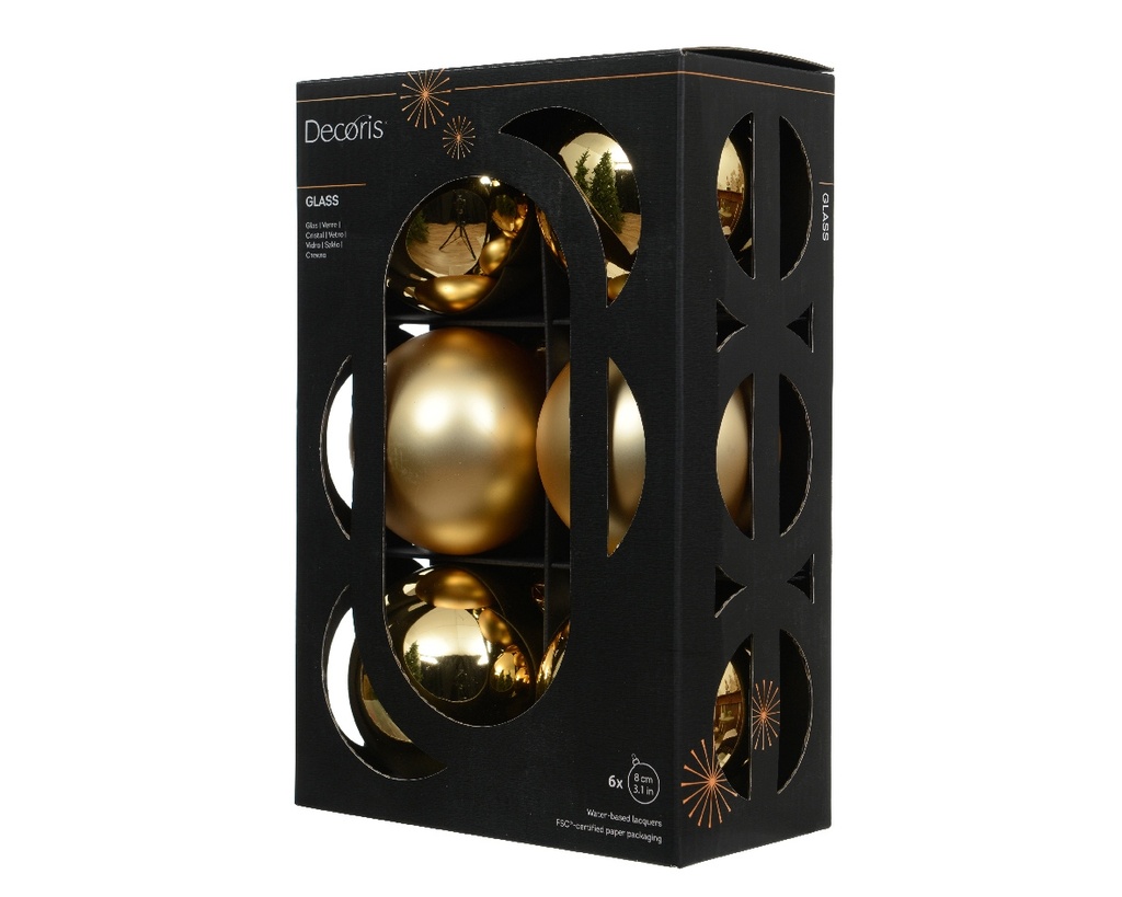 Kerstballen Glas Goudkleurig 8 cm Set van 6