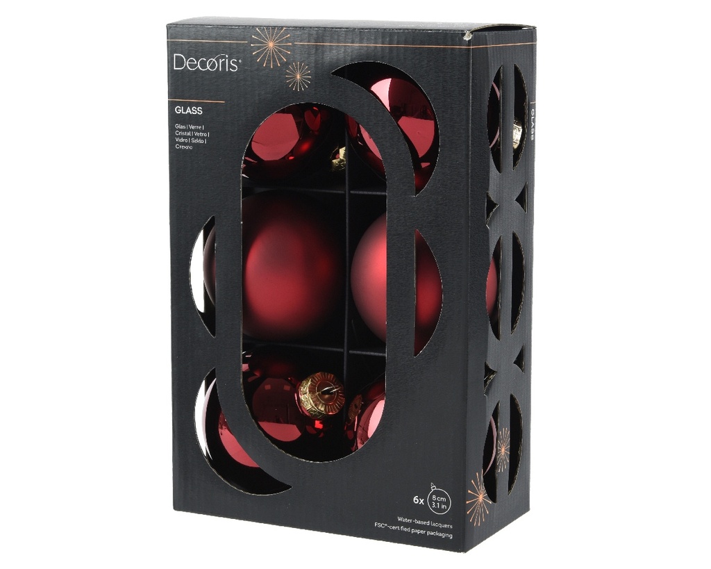Kerstballen Glas Ossenbloed 8 cm Set van 6