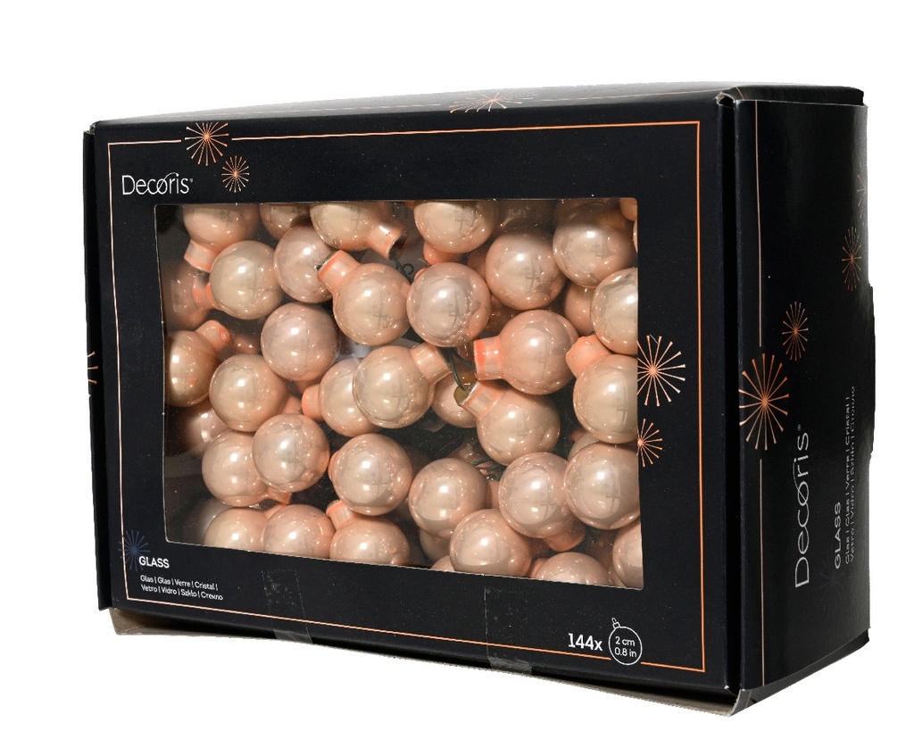 Balletjes op draad 2 cm Peach pearl glans doos 144 stuks kerstballen