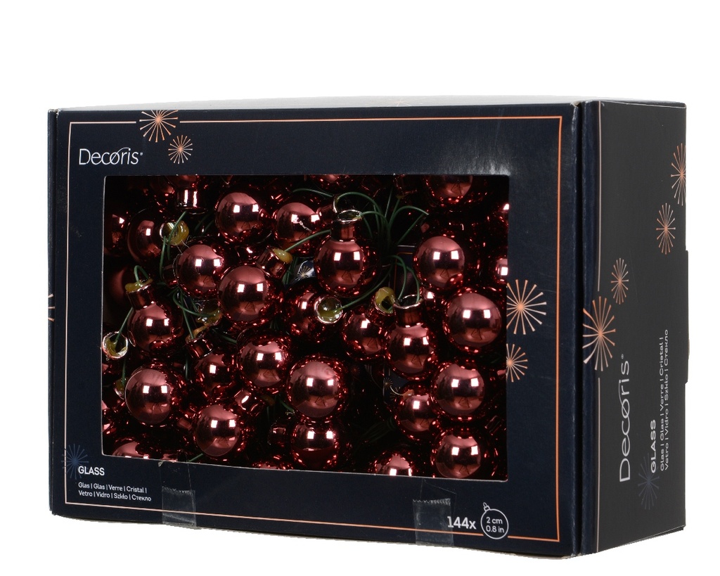 Balletjes op draad 2 cm Maroon glans doos 144 stuks kerstballen