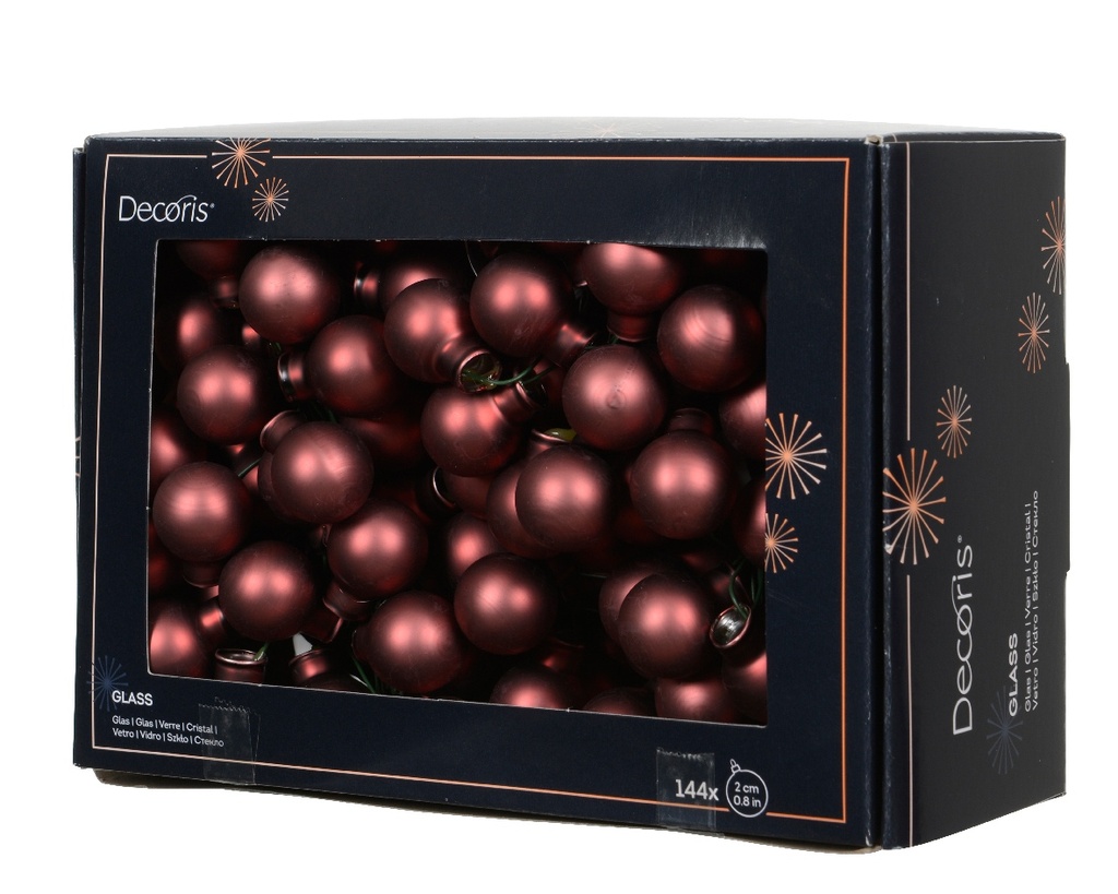 Balletjes op draad 2 cm Maroon Mat doos 144 stuks kerstballen