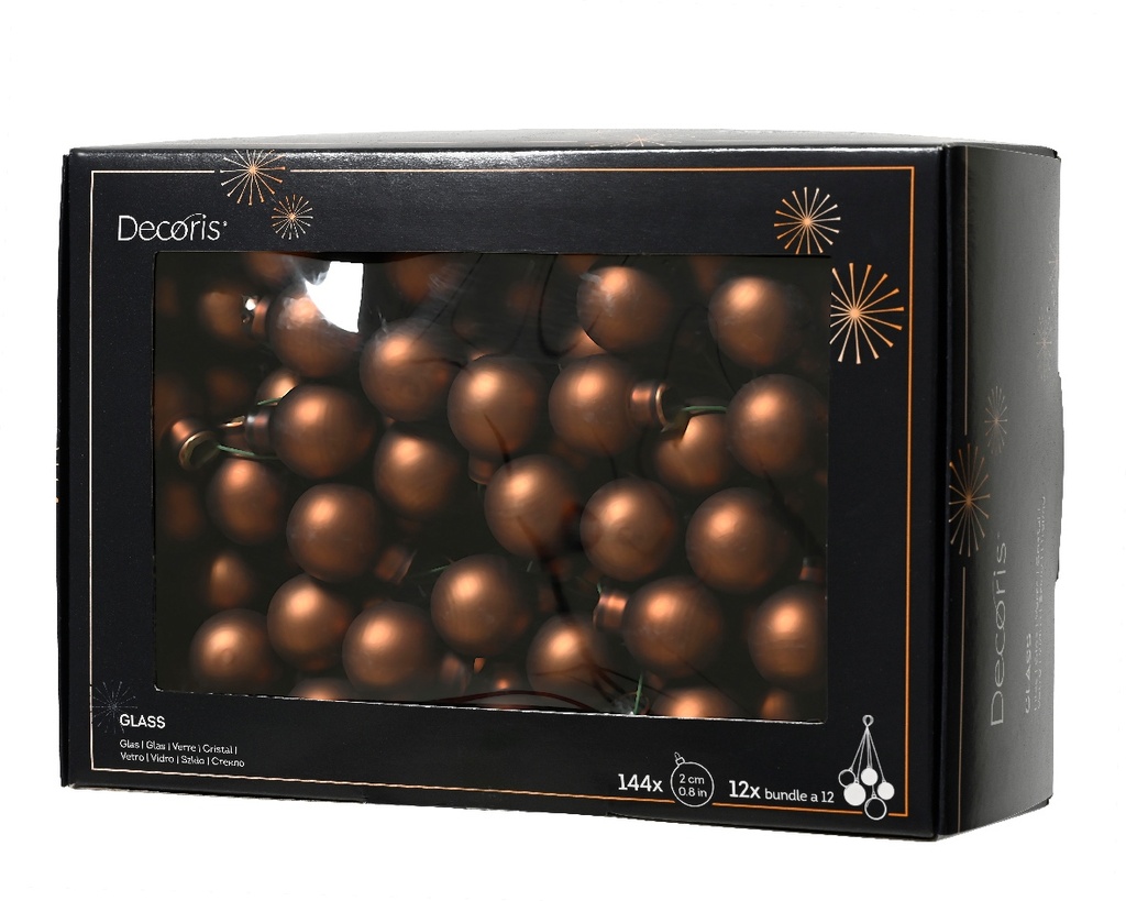 Balletjes op draad 2 cm Espresso Mat doos 144 stuks kerstballen