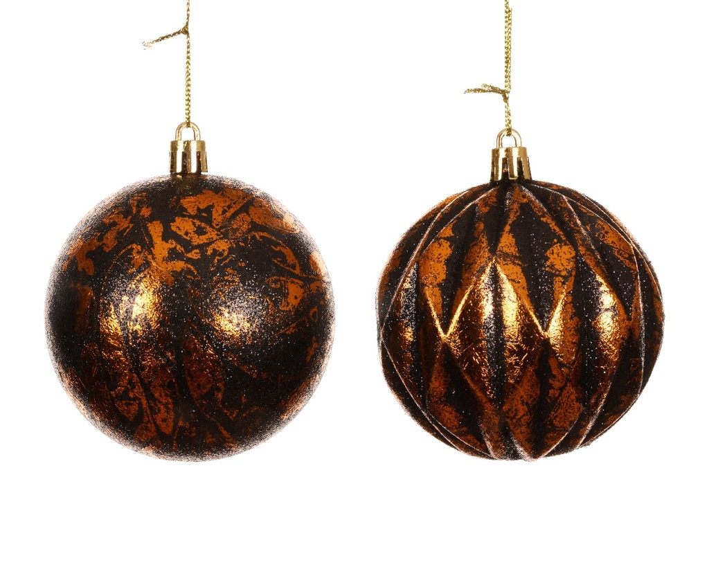 Luxe Kerstballen 8 cm Zwart en Koper onbreekbaar set 2 stuks