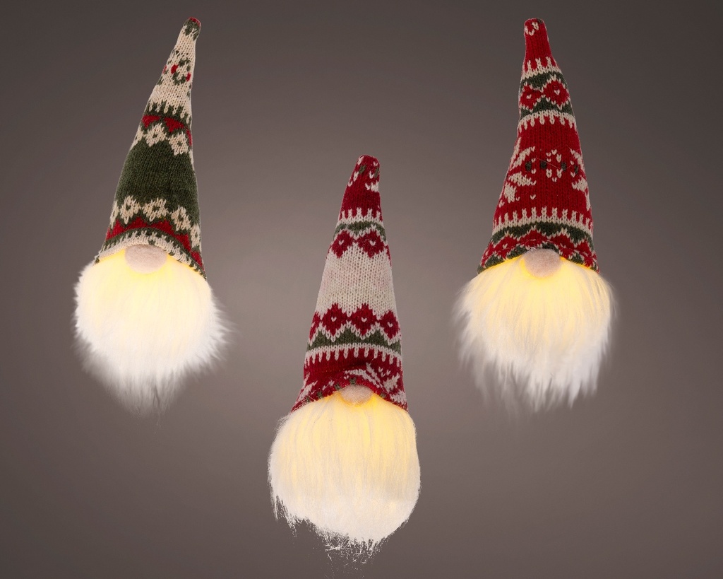 LED Gnoom, Santa 20 cm, warm wit, batterij en timer, voor binnen, Lumineo Set van 3
