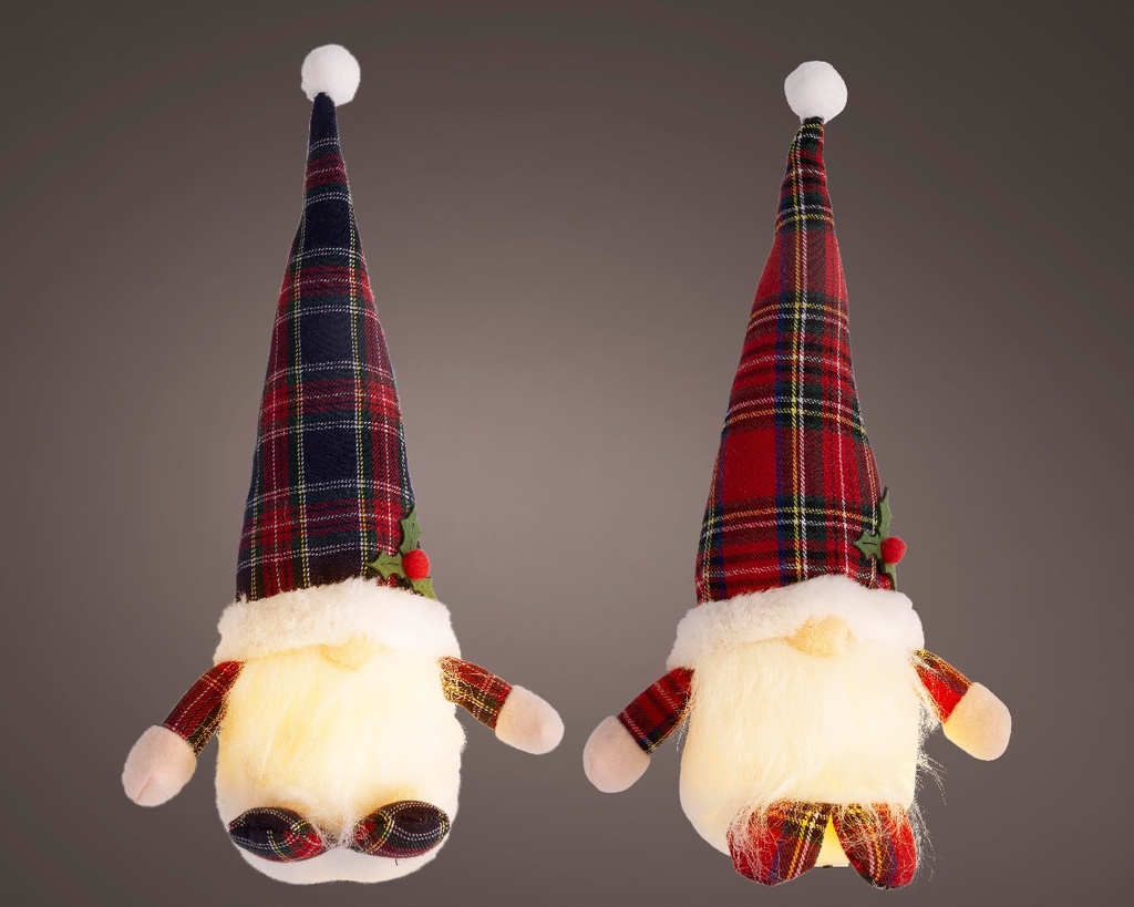 LED Gnoom, Santa 32 cm, warm wit, batterij en timer, voor binnen, Lumineo, set van 2