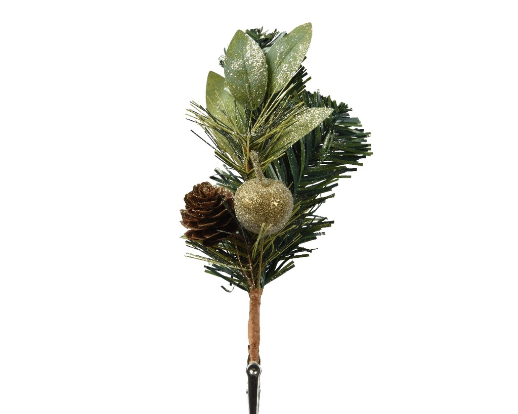 Kersthanger Winters Groen met Clip Groen Goud 22 cm Per Stuk