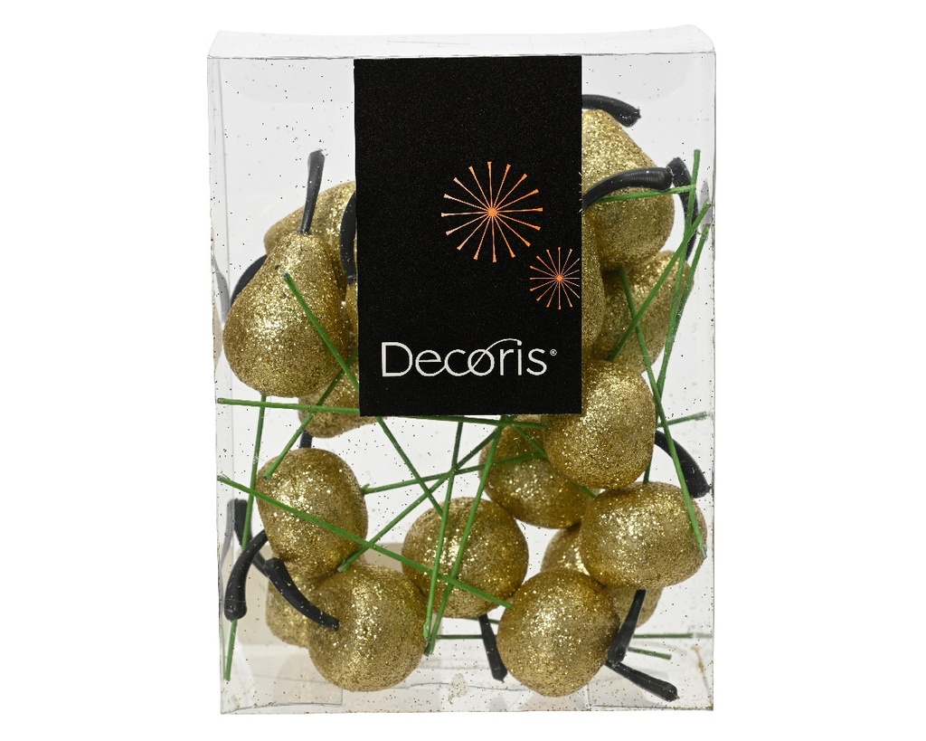 Kunstappeltjes en peertjes goud glitter set 18 stuks