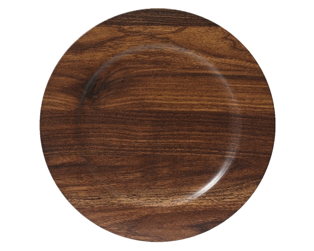 Onderbord bruin Houtlook 33 cm rond kunststof