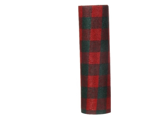 Decostof Tafelloper Tartan rood-groen grote blokken polyester Dessin C  200cm x 14.5cm