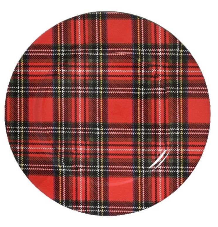 Onderbord Tartan Schotse ruit Rood blok 33 cm rond kunststof