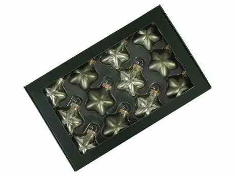 Stervormige kerstballen glas Graniet groen combi Mat Glans 40 mm doos 12 stuks