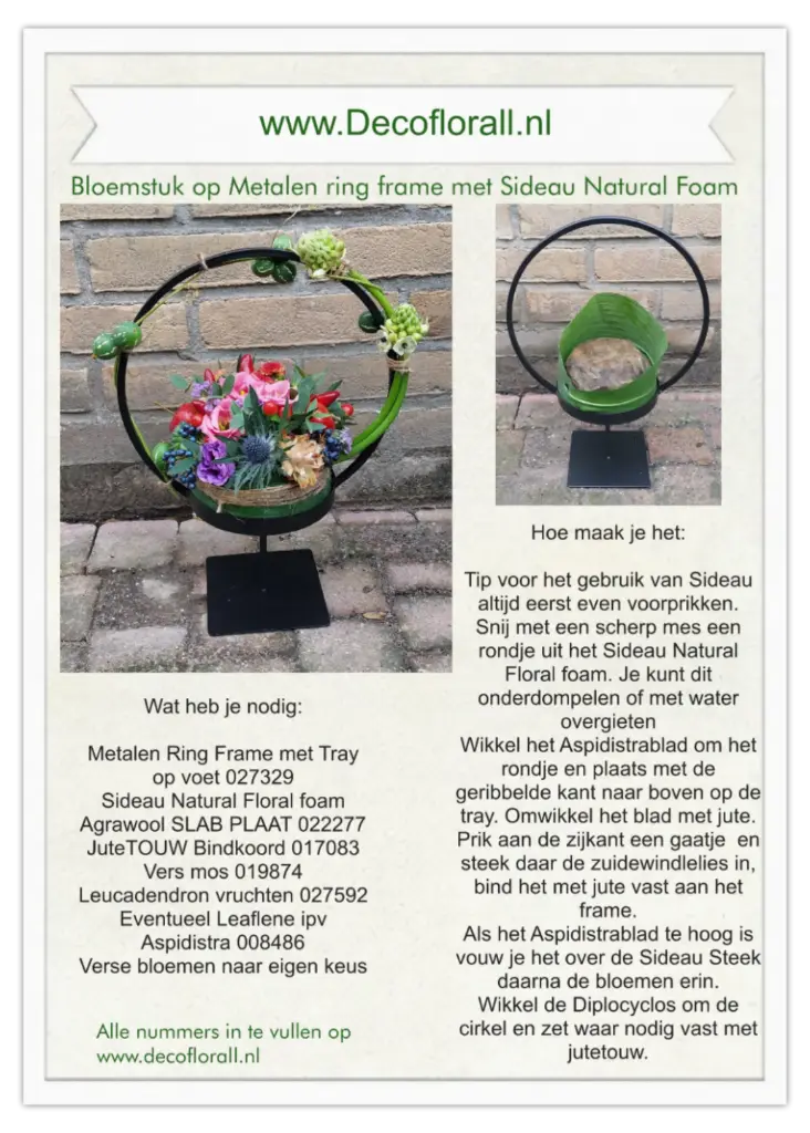 Bloemstuk op metalen ring frame met Sideau Natural foam Stel zelf je pakket samen  
