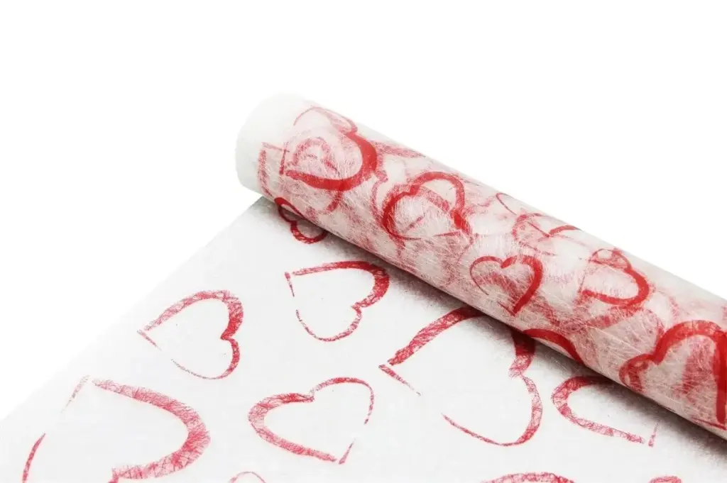 Sizoflor short fibre stof voor bloem en cadeau Heart Red Print 30 cm 5 meter rol