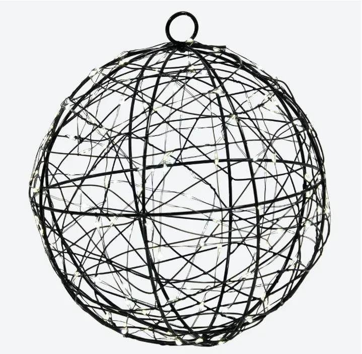 Twinkle Bol Metalen Frame Bal Globe met 140 Led Timer Zwart draadbal 18 cm