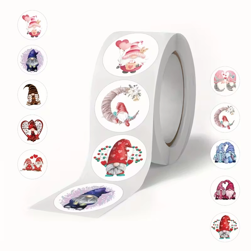 Sluitstickers Kerstetiketten Gnome Love Edition rond etiket 2,5 cm rol 500 labels  