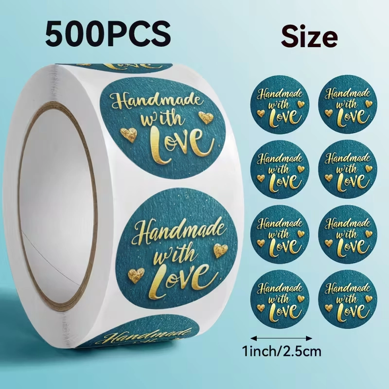 Sluitstickers etiketten Handmade luxe editie rond etiket 2,5 cm rol 500 labels  