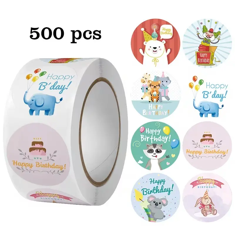 Sluitstickers Happy birthday kids rond etiket 2,5 cm rol 500 labels  