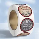 Sluitstickers kerstetiketten Merry Christmas Rood Zwart Klassiek rond etiket 2,5 cm rol 500 labels 