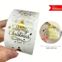 Sluitstickers grotere kerstetiketten Chique Merry Christmas Goudfolie Transparant rond etiket 3.8 cm rol 500 labels 