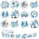 Sluitstickers kerstetiketten Kerststickers Winterblauw rond etiket 2,5 cm rol 500 labels