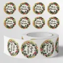 Sluitstickers kerstetiketten Merry Christmas Hulstblad rond etiket 2,5 cm rol 500 labels 