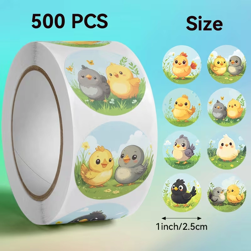 Sluitstickers Vrolijke Kuikentjes etiket 2,5 cm rol 500 labels 