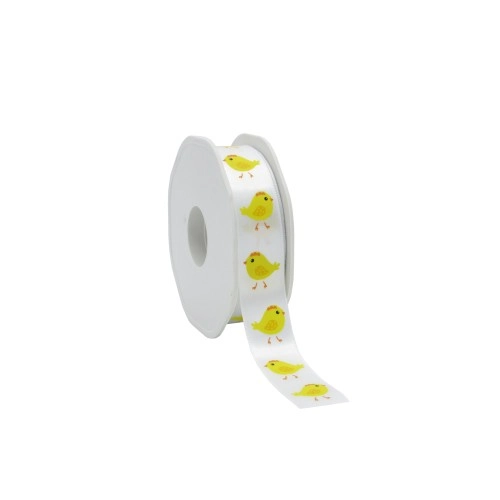 Satijn lint Kuikens 'Chickens' - Wit  23 mm x 20 m rol