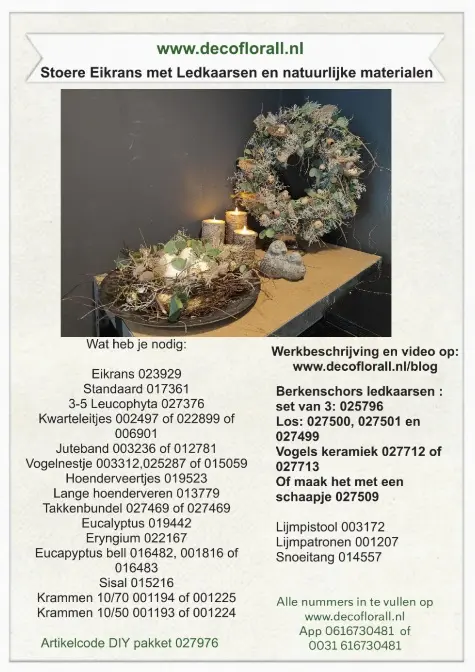 Stoere Eikrans met ledkaarsen en natuurlijke materialen Stel zelf je pakket samen 