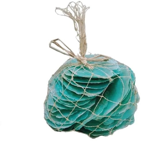 [A-017048] Capiz Camar schelpen Turquoise Aquamarijn in Abaca Visnet 1 kilo