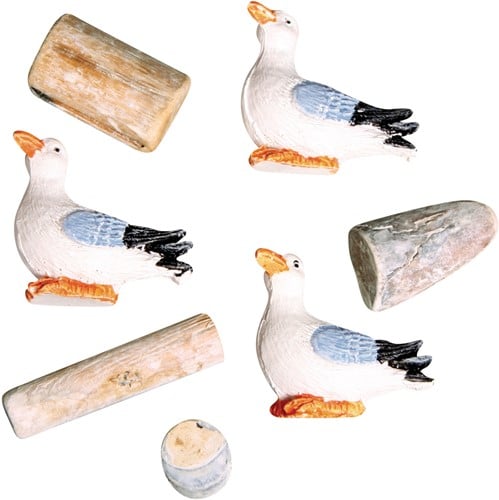 [A-012411] Meeuwen en Strooideeltjes Hout Polyresin Maritiem 1-4,5 cm