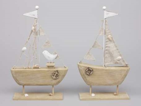 [A-013245] Zeilschip Hout Staand Maritiem Set 2 stuks 16x30,5 cm