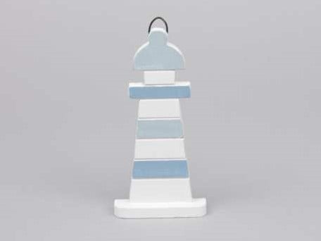 [A-013424] Houten vuurtoren blauw/wit 7. 5x15 cm Maritiem