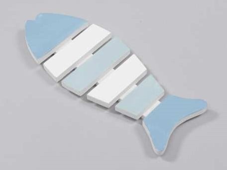 [A-013426] Houten Vis blauw/wit LARGE 11,5x38 cm Maritiem