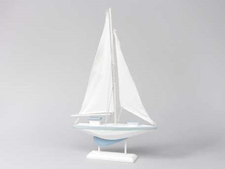 [A-013428] Zeilboot Hout Blauw/Wit Medium Maritiem 19x30 cm