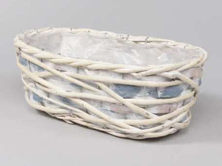 [A-013431] Rieten Mand Maritiem Blauw/Wit Rechthoek 28x13x11 cm