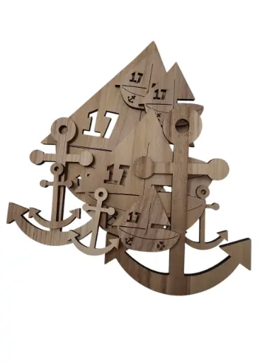 [A-014998] Houten schelpenhanger Anker/zeil 7*21cm Per 10 stuks FOTO 